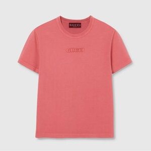 Gucci logo Embroidered Cotton Jersey T-shirt women New w tag. SIZE L